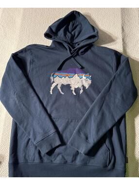 Patagonia Hoodie Sweatshirt Men's Large Uprisal Blue Buffalo Bison